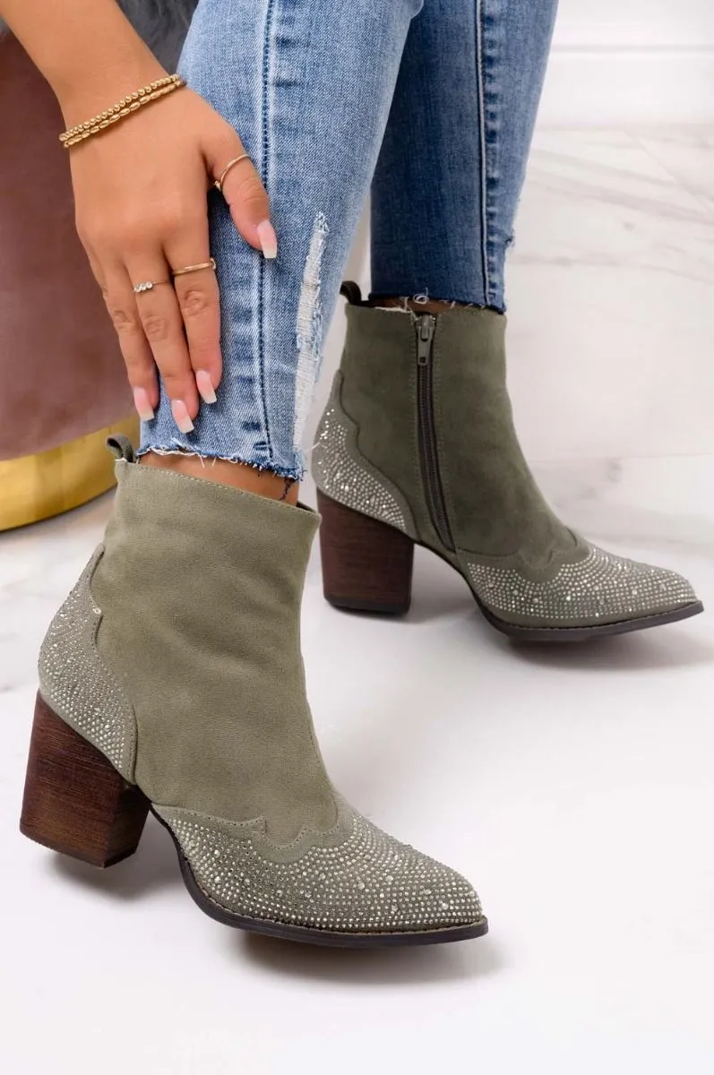 Stivaletti verdi camperos con strass