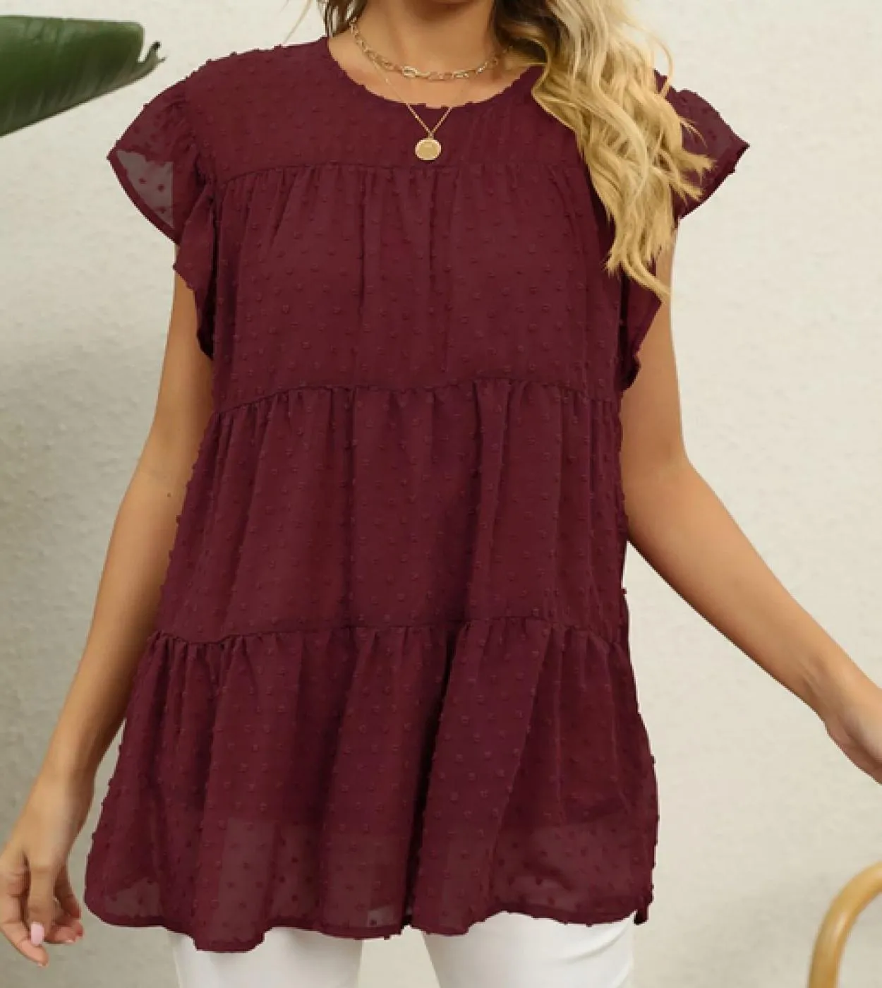Summer Sweet Ruffle Layer Camicetta Moda Jacquard Donna Top O Collo Camicia Abbigliamento Casual Manica corta allentata 2023 Blu