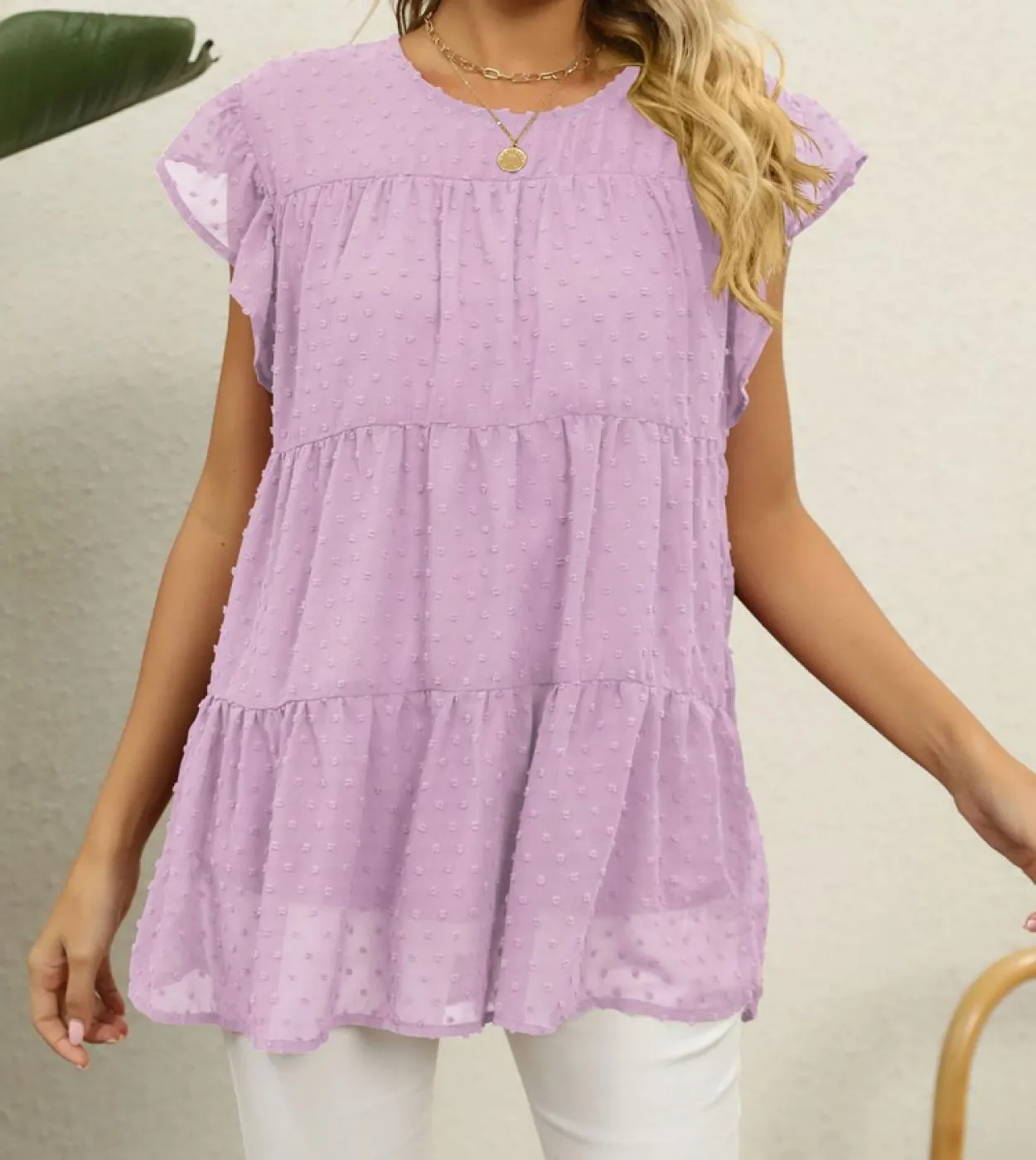 Summer Sweet Ruffle Layer Camicetta Moda Jacquard Donna Top O Collo Camicia Abbigliamento Casual Manica corta allentata 2023 Blu