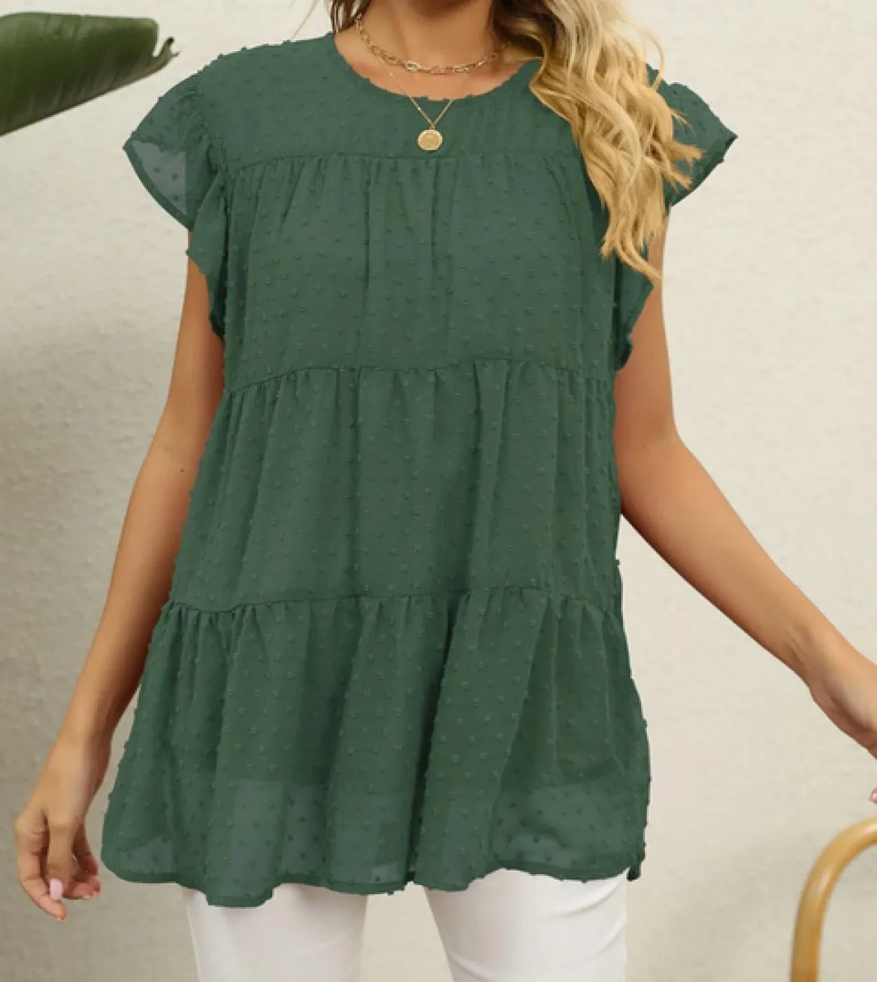 Summer Sweet Ruffle Layer Camicetta Moda Jacquard Donna Top O Collo Camicia Abbigliamento Casual Manica corta allentata 2023 Blu