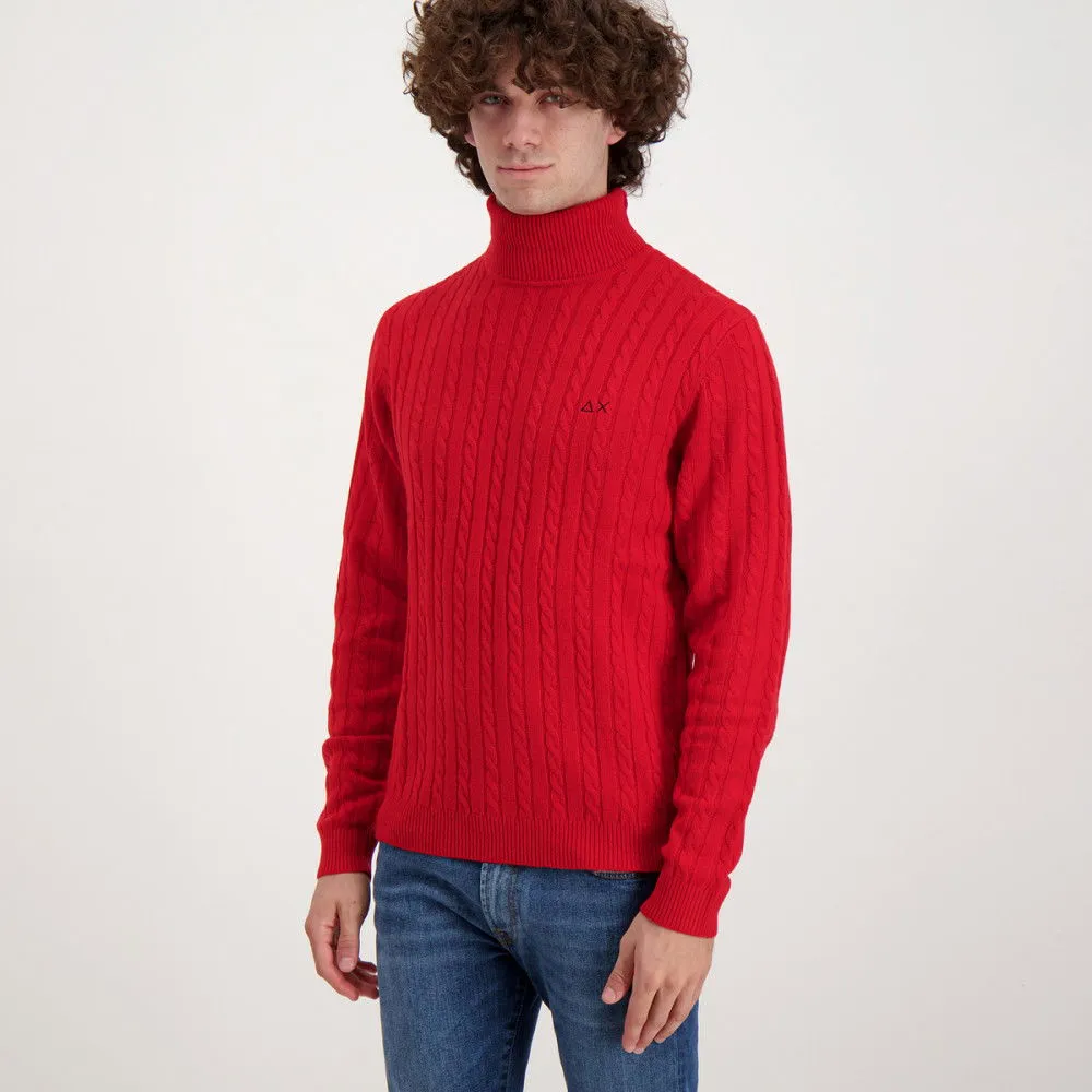 SUN 68 MAGLIONE DOLCEVITA IN LANA E CACHEMIRE TRECCIA