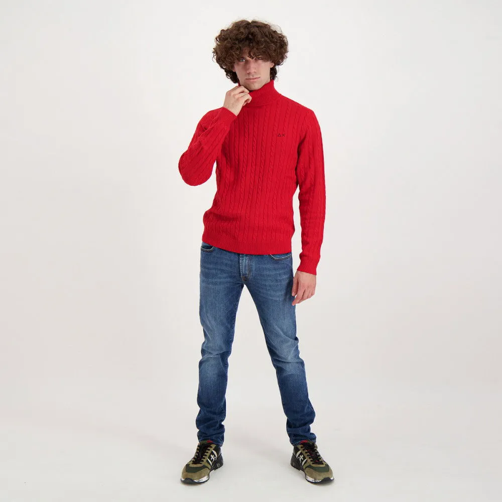 SUN 68 MAGLIONE DOLCEVITA IN LANA E CACHEMIRE TRECCIA