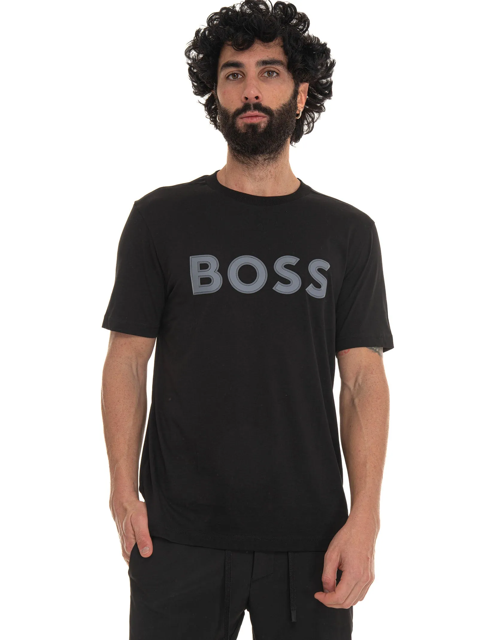T-shirt girocollo mezza manica Nero BOSS Uomo