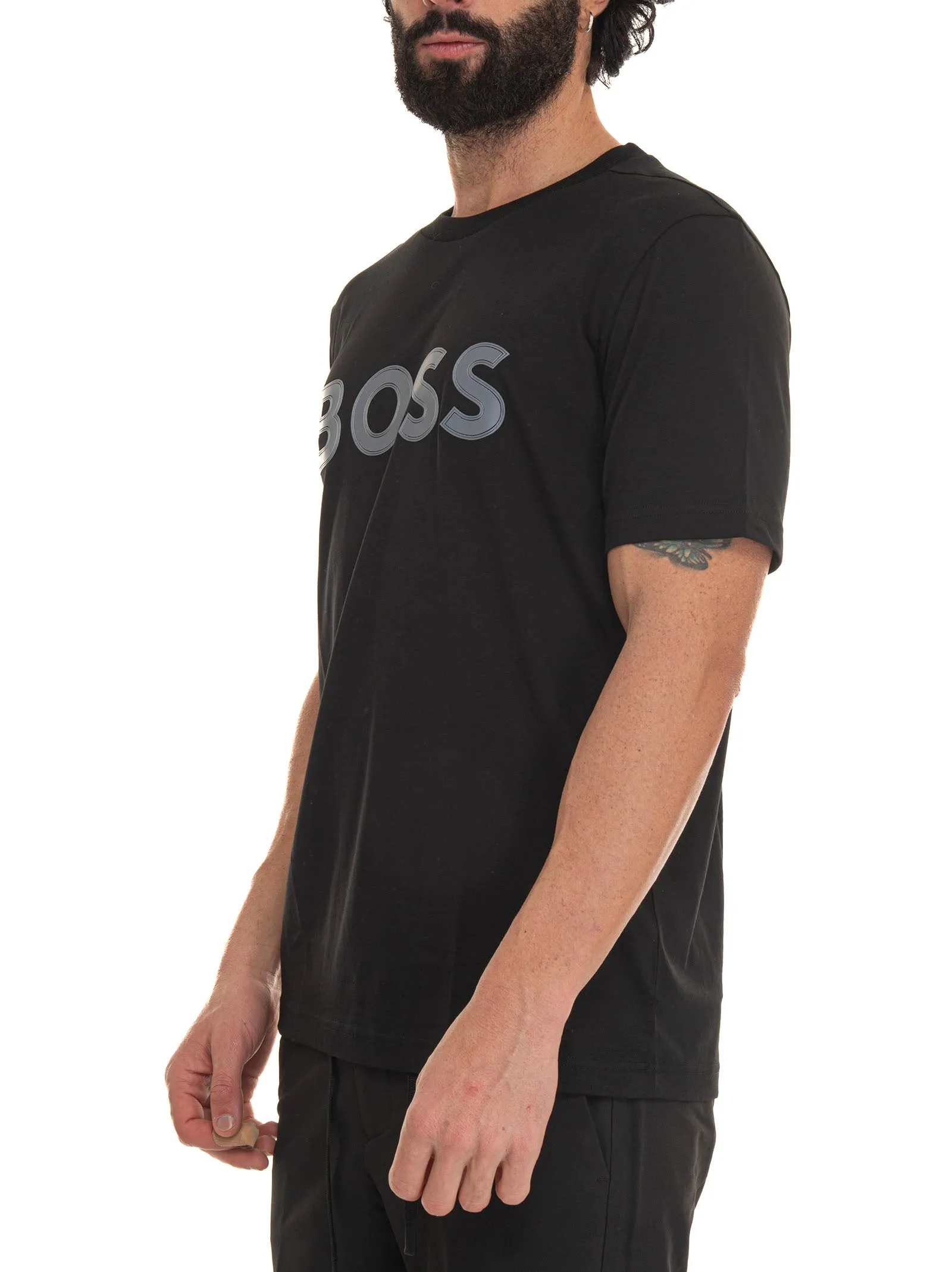 T-shirt girocollo mezza manica Nero BOSS Uomo