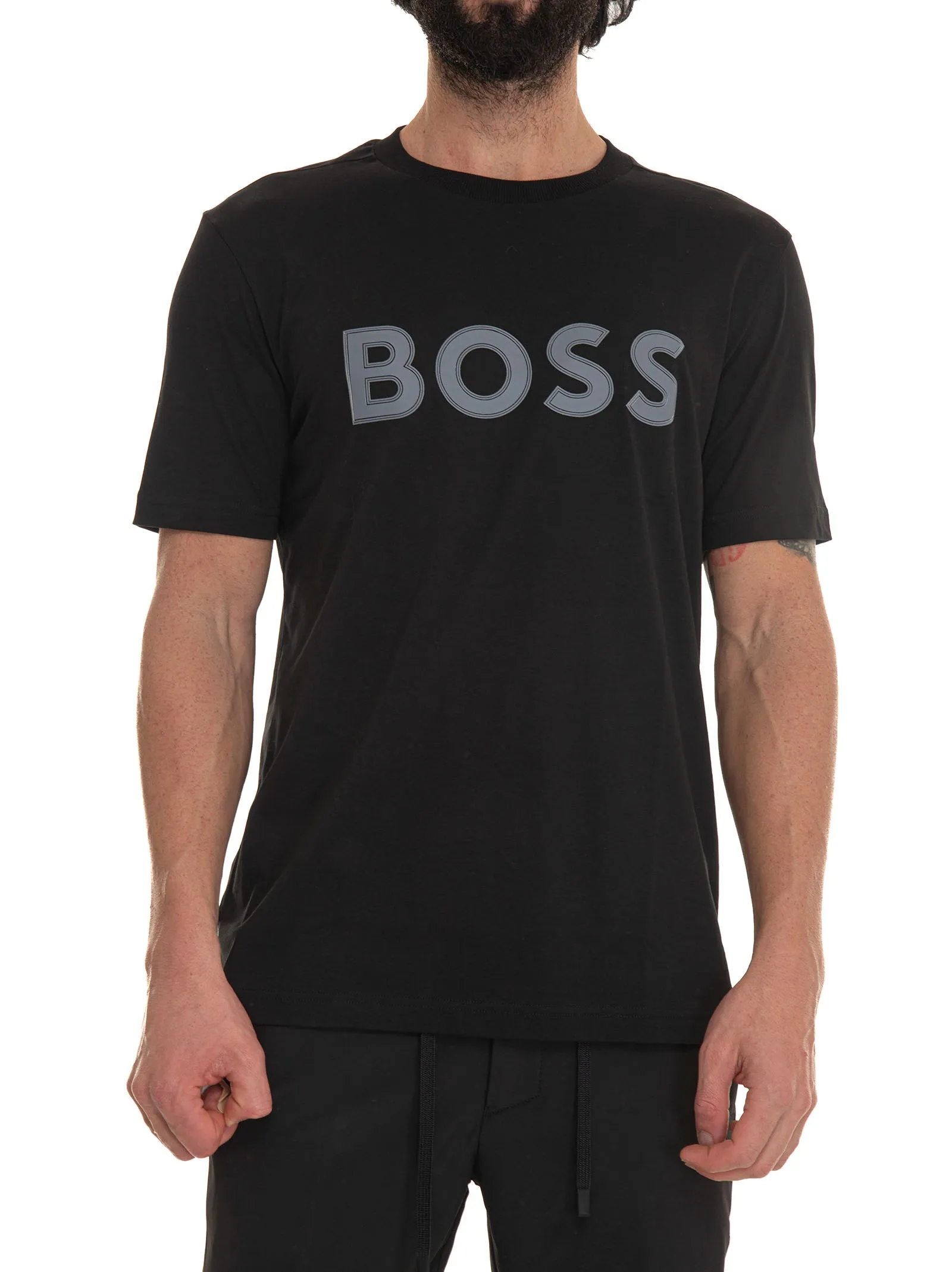 T-shirt girocollo mezza manica Nero BOSS Uomo