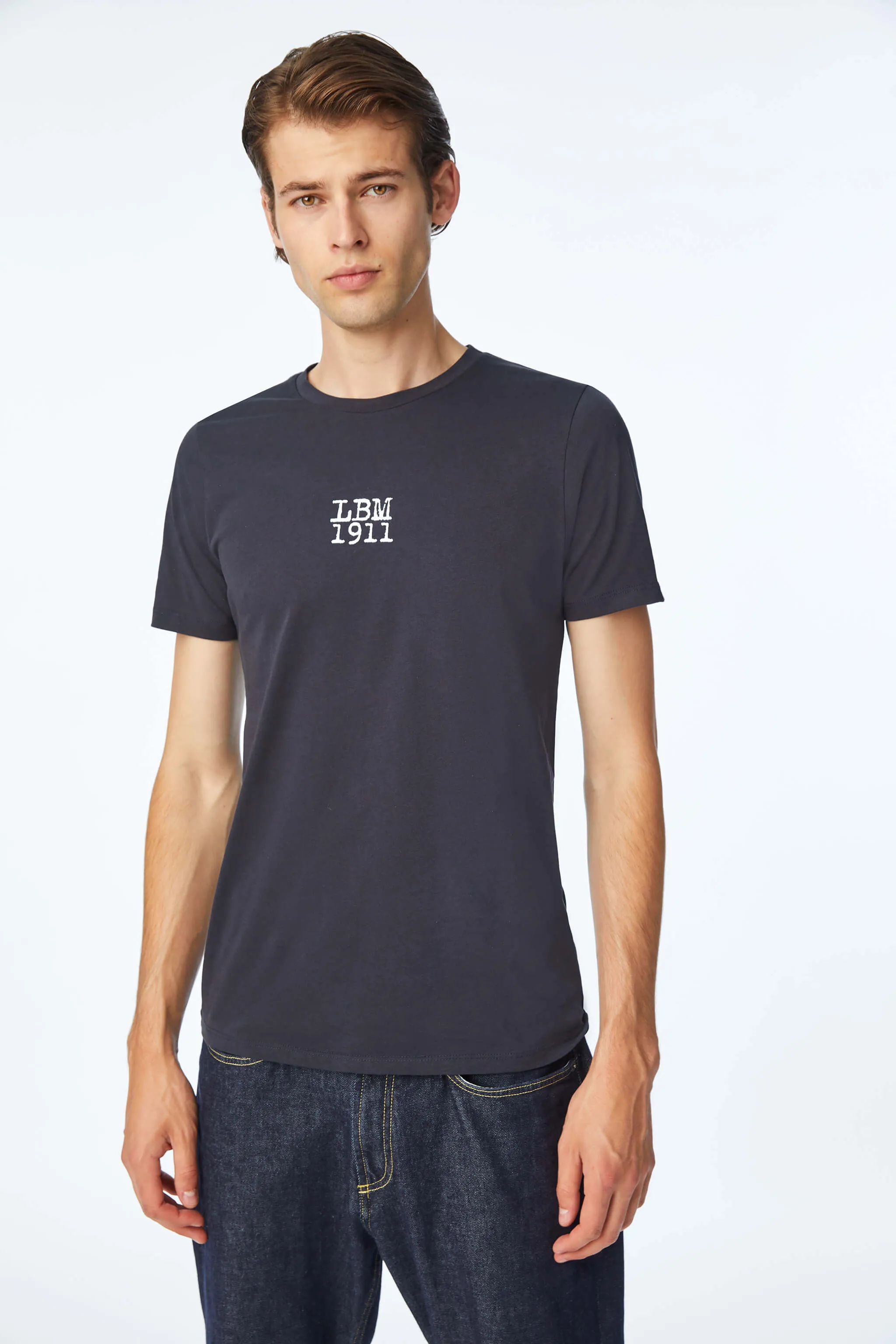 T-shirt in cotone blu con logo