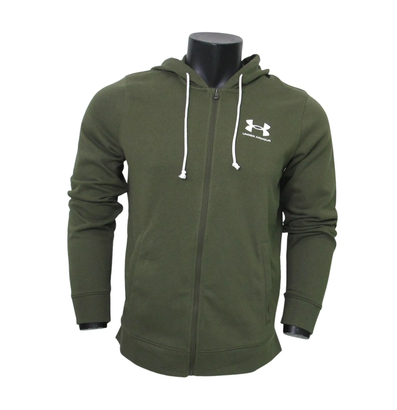 UNDER ARMOUR felpa uomo cotone cappuccio 1370409 390 VERDE MILITARE estate 2023