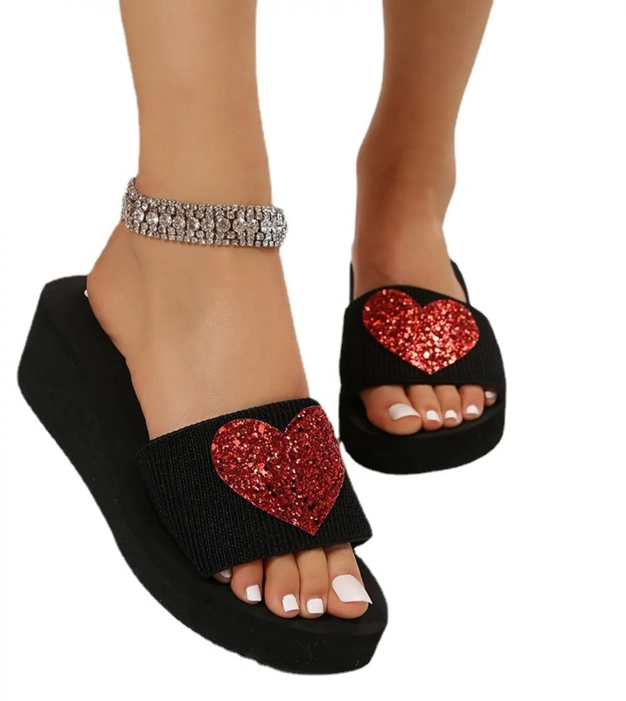 Vendita calda scarpe da donna open toe pantofole da donna estate amore cuneo scarpe tinta unita pantofole con plateau femminile