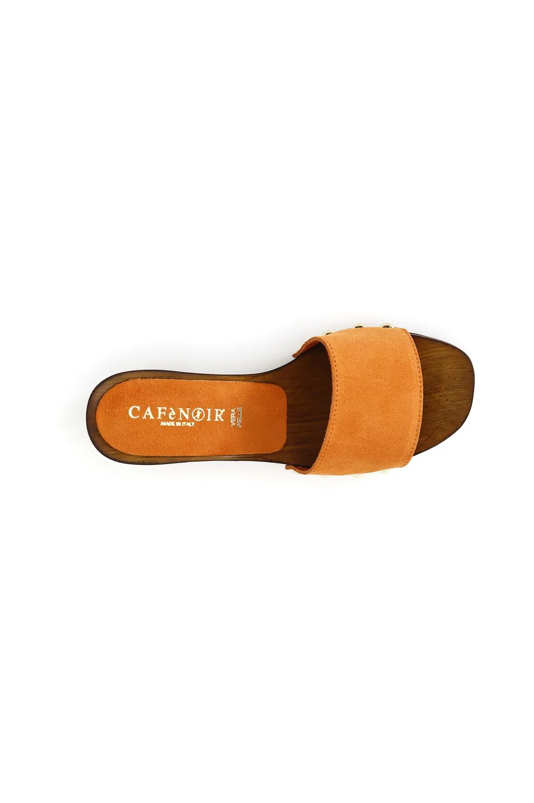 zoccoli con tacco basso e fascia in crosta arancio